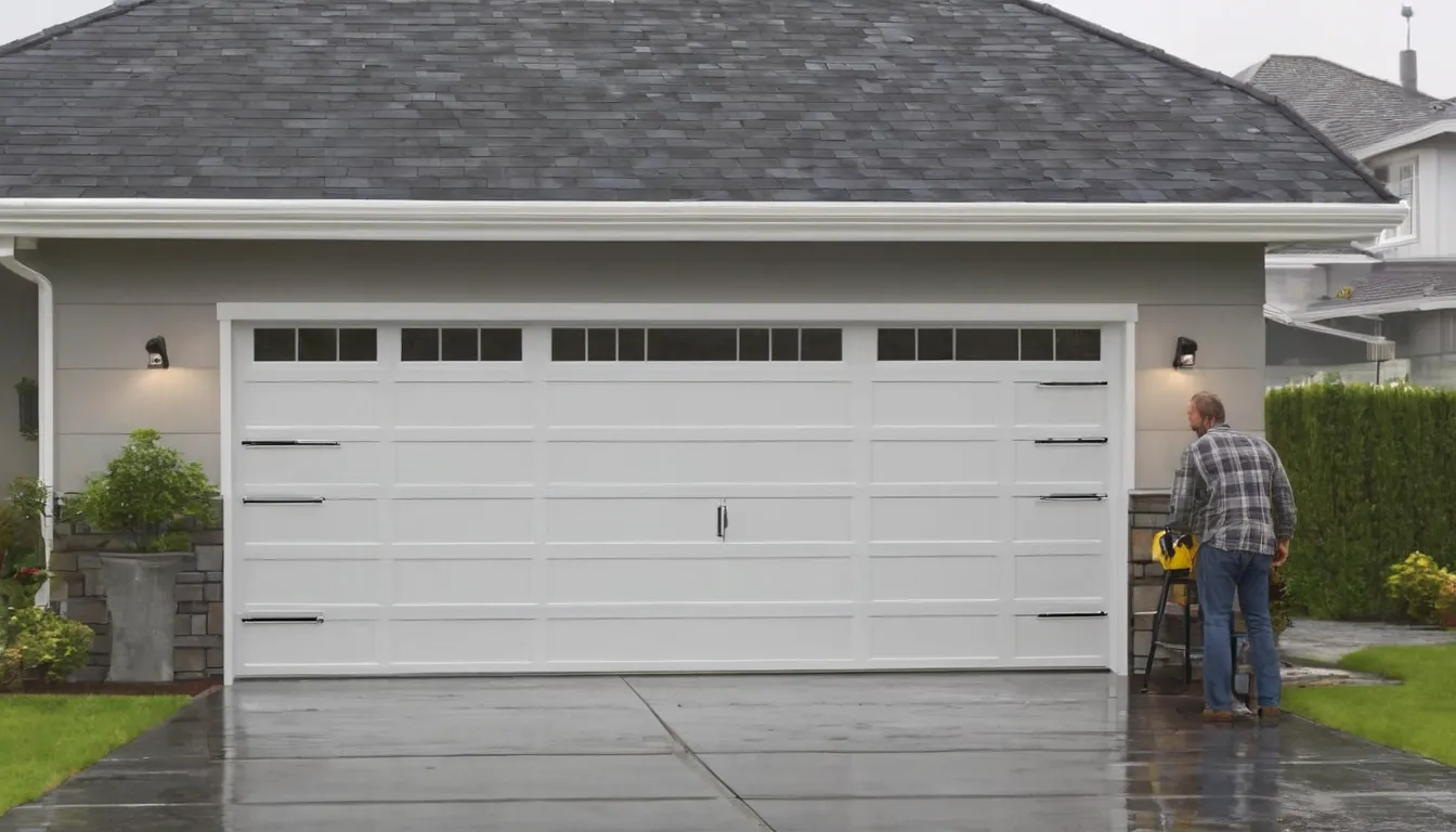 A provider fitting a new garage door on a frame home in Euclid
