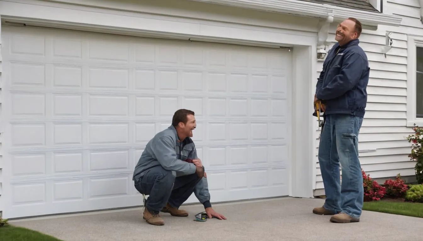 A friendly provider checking the springs above a residential garage door on a Euclid home